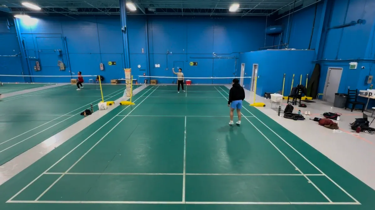 Field testing at KC Badminton Club: the second venue used to confirm the custom-trained court detector generalized beyond the first gym.