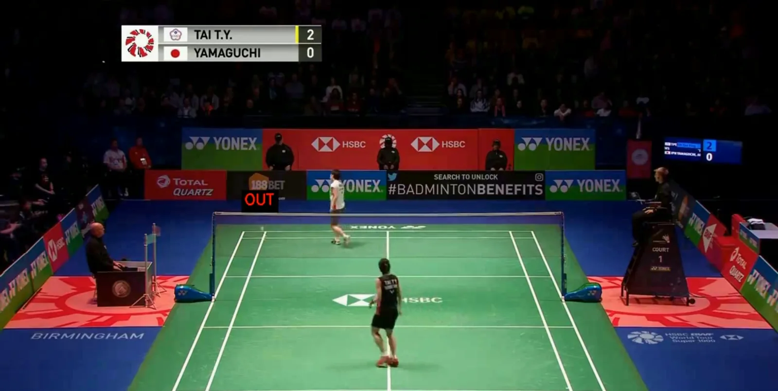 Even at the professional level, a line call is a split-second read on a fast, low trajectory: the call support amateur courts get none of.